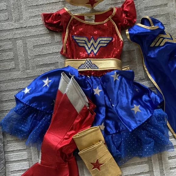 wonder women super hero halloween kids cape dress set small dc full costume